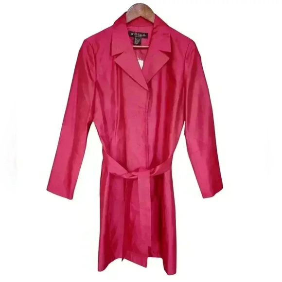 NWT Willi Smith Burgandy Silk Trenchcoat Inspired Light Weight Jacket - Picture 1 of 4